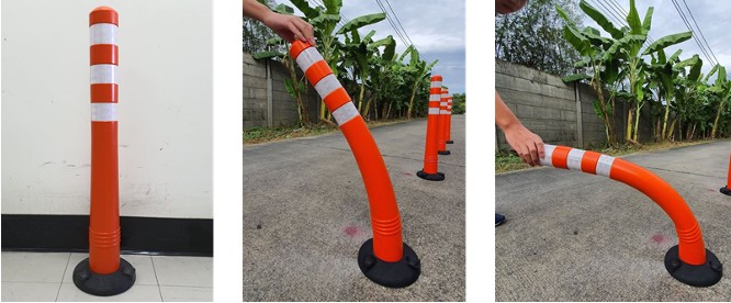 Traffic poles made from natural rubber