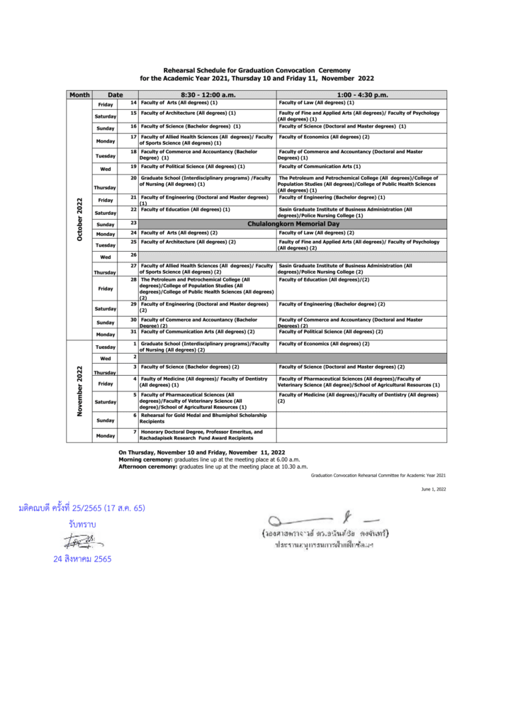 Rehearsal Schedule-Academic year 2021