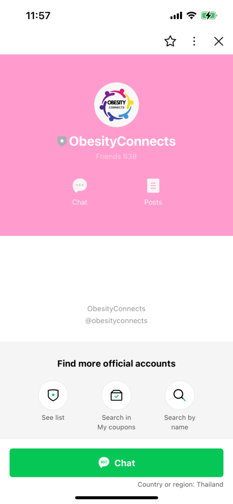ObesityConnects Line OA 
เปิดให้บริการแก่ผู้ป่วยโรคอ้วนและประชาชนผู้สนใจสุขภาพ
