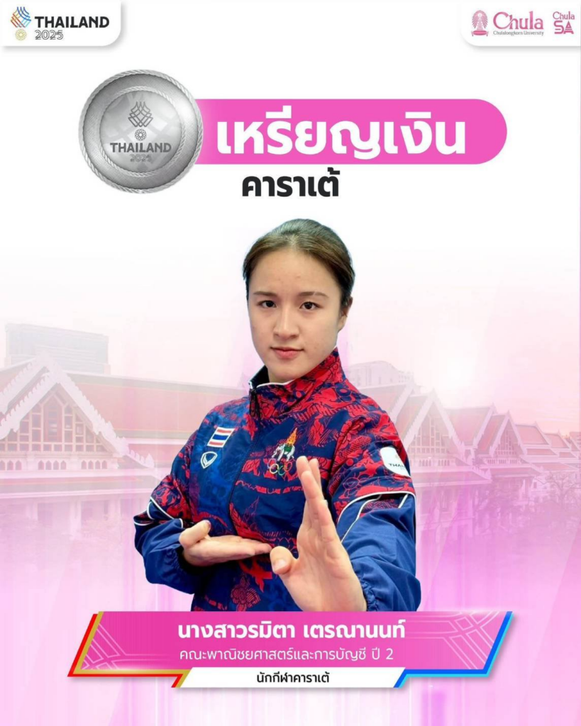 Miss Ramitar Terananon
2nd year student, Faculty of Commerce and Accountancy,
Karate (Women’s Kata Team)
