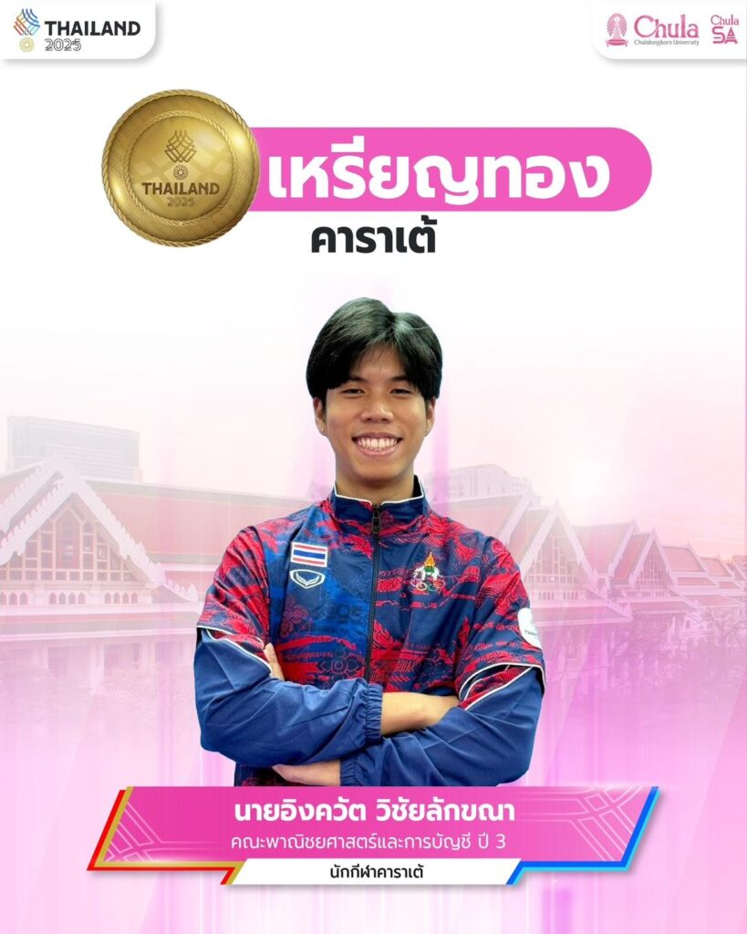 Mr. Inkawat Vichailakana
3rd year student, Faculty of Commerce and Accountancy,
Karate (Men’s Kata Team)
