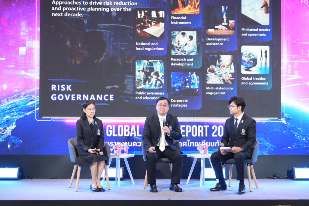 Associate Prof. Dr. Kanyarat Sanoran, Assistant to the President for Research with International Organizations and Institutional Partnerships (left), 
 Prof. Dr. Wilert Puriwat, President, Chulalongkorn University (center) and
Assistant Prof. Dr. Nhabhat Chaimongkol, Assistant to the President Administrative Affairs (right)